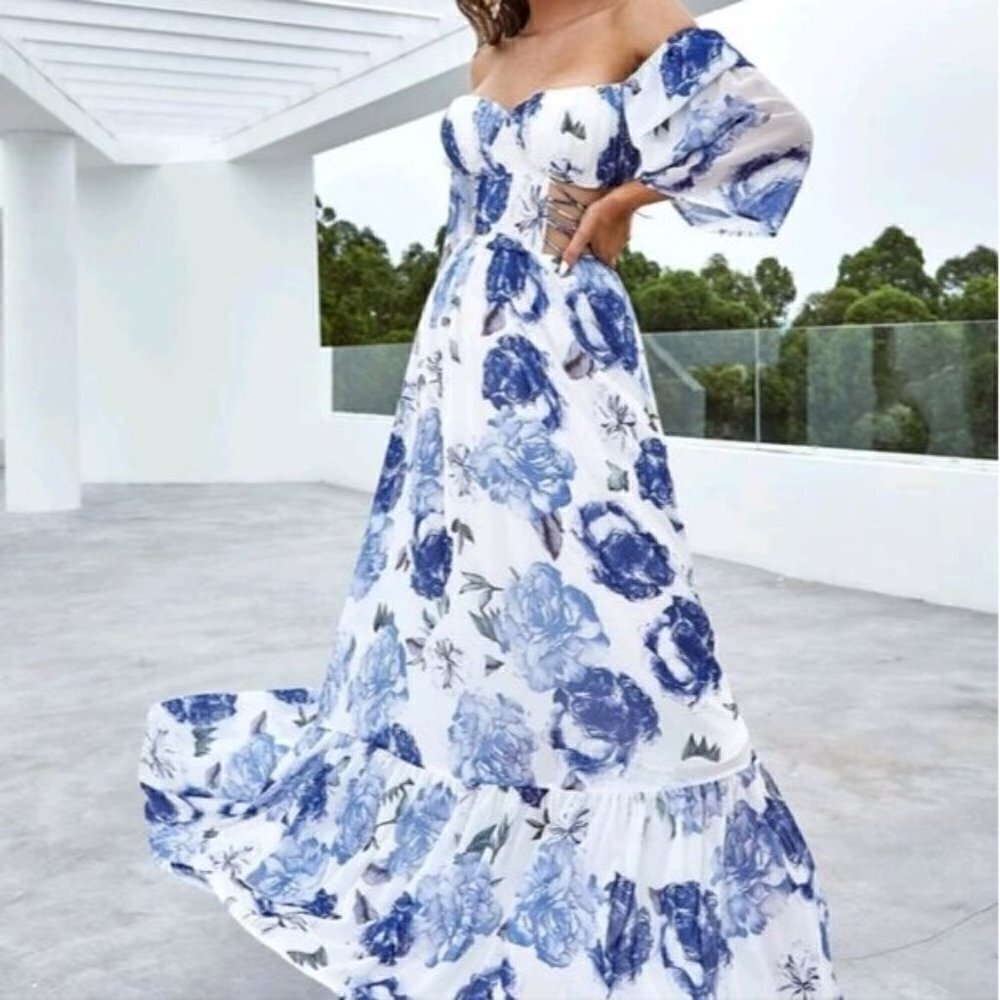MULTICOLOR  PREMIUM QUALITY AND BRAND BLACK TIE MAXI DRESS